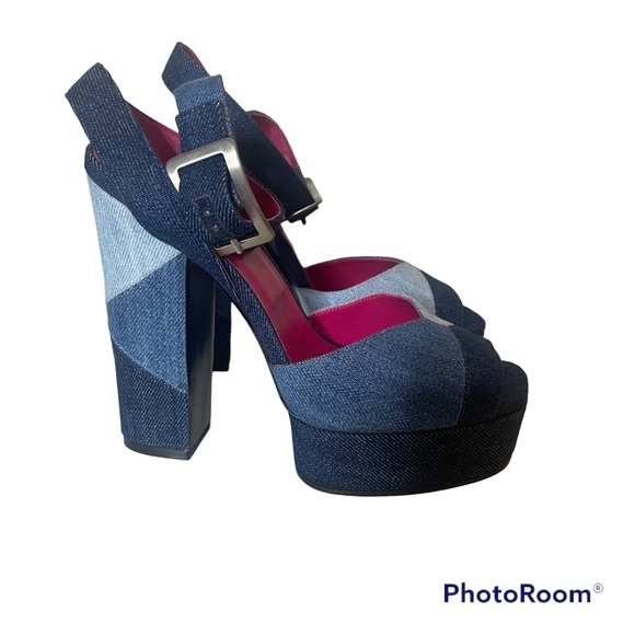 NEW ROGER VIVIER Prismick color-block denim platform sandals 37 - Picture 2 of 6